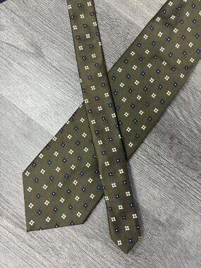 Brooks Brothers Makers Tie Pure Silk Woven England Made USA Green Foulard 3.75"